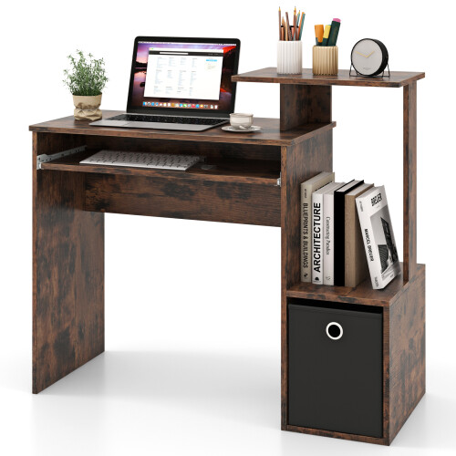 Casart Space-saving Computer Desk with Pull-out Keyboard Tray-Rustic Brown