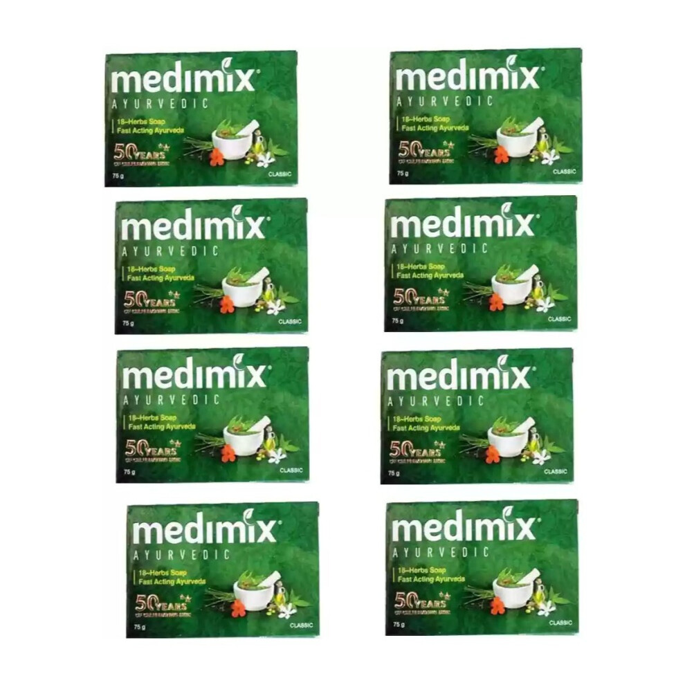 Medimix Ayurvedic 18 Herbal Classic Soap Natural Herbal Soap for Clean, Nourished Skin - 75gm (Pack of 8)