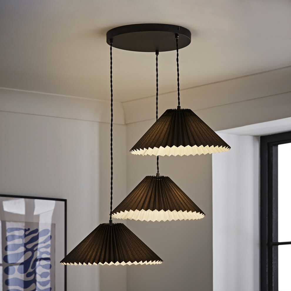 ValueLights Akira Black Pleated 3 Way Drop Ceiling Pendant Light