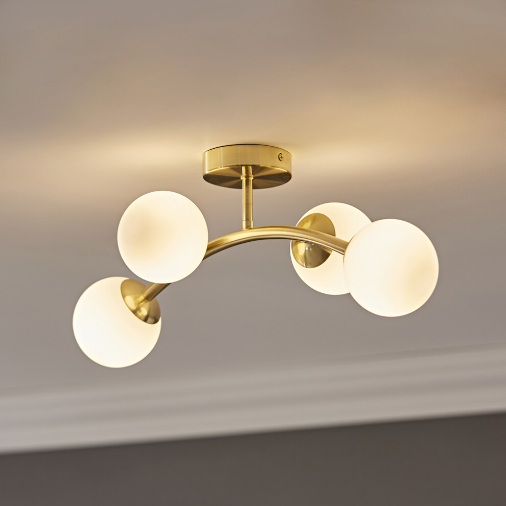 ValueLights Jas Frosted Glass Globe Shades 4 Way Gold Ceiling Light