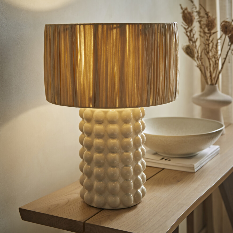 Valuelights Kiran Ceramic Stone Bubble Table Lamp With Raffia Shade