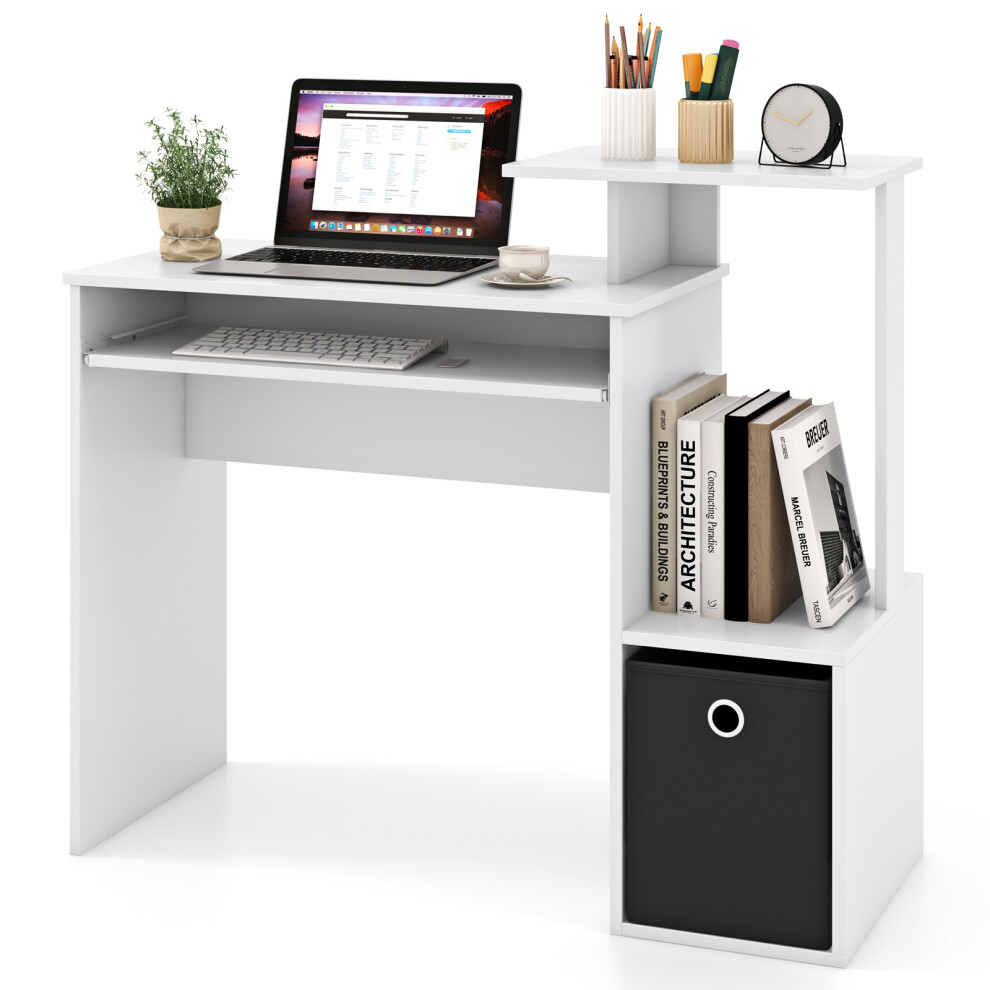 Space-saving Computer Desk with Pull-out Keyboard Tray-White
