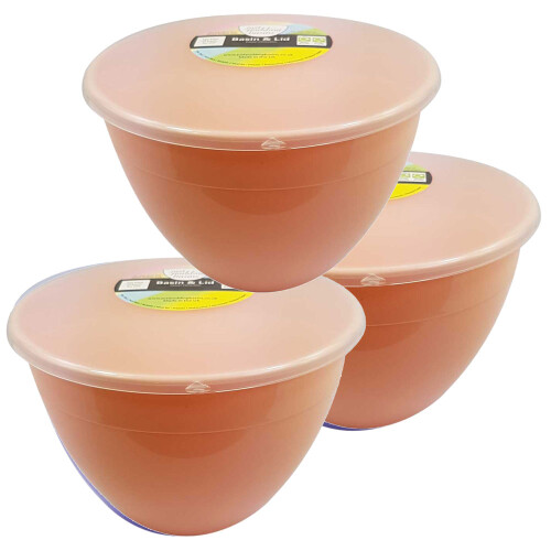 (Peach) 2 Pint Plastic Steamed Pudding Basins with Lids