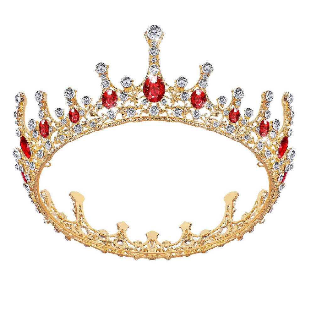 Kricely (As Show, One Size) Frcolor Wedding Crown Tiara Bridal Queen Crown Vintage Rhinestone Headband For Bride And Bridesmaid (Red) Red