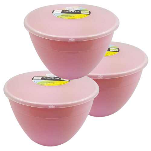 (Rose Pink) 2 Pint Plastic Steamed Pudding Basins with Lids