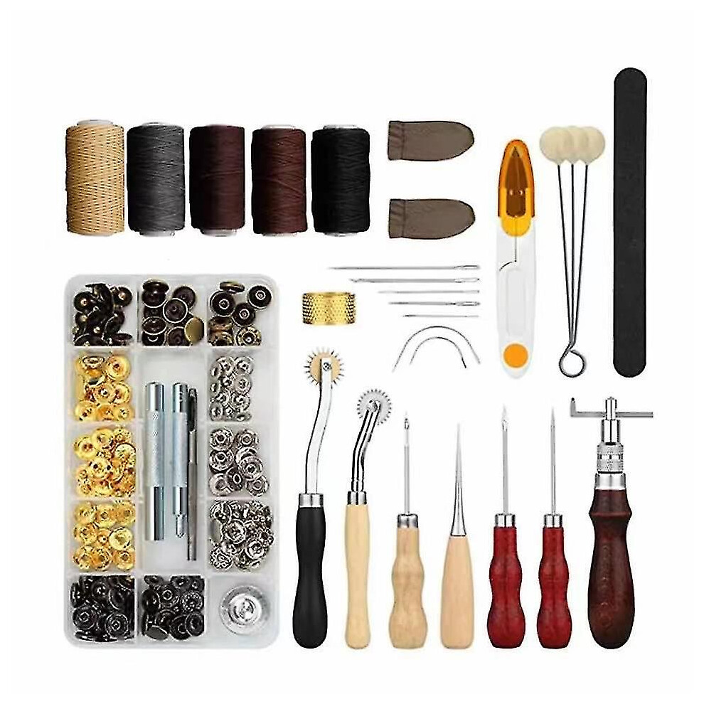 (As show, One size) Diy & Tools/hardware 28pcs Leather Craft Hand Tools Kit For Hand Stitching/sewing Stamping Set - Jxlgv