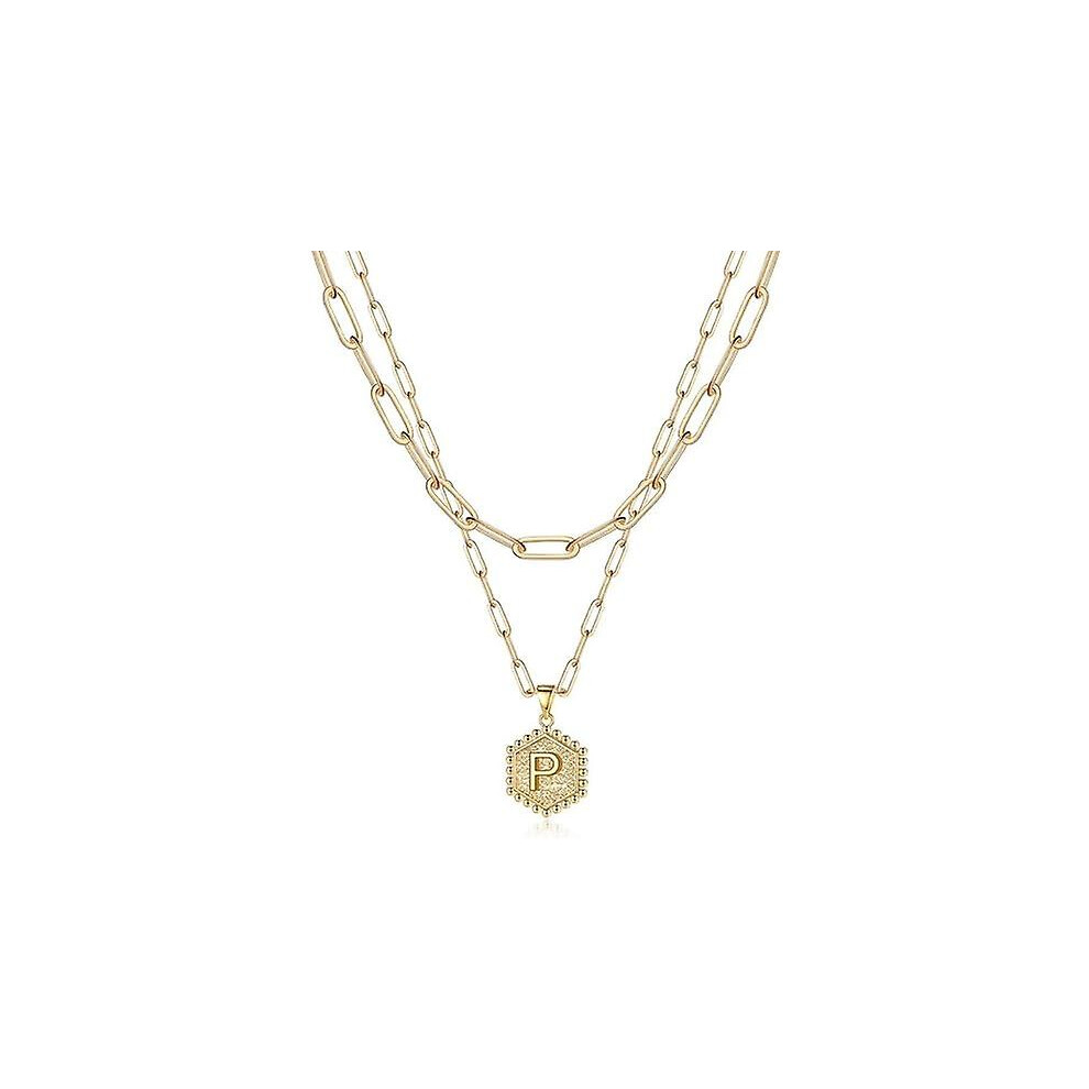 Konhill (As Show, One Size) Dainty Necklace For Women - 14K Solid Over Teen Girl Gifts Cute Hexagon Letter Initial Necklaces For Women Teen Girls Go Gold