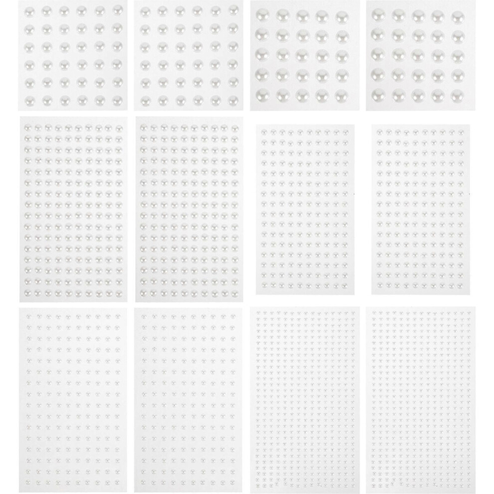 Kricely (As Show, One Size) 12 Sheets Of Decor Self-Adhesive Pearls Flat Back Pearls Stickers Beauty Makeup Stickers Embellishments
