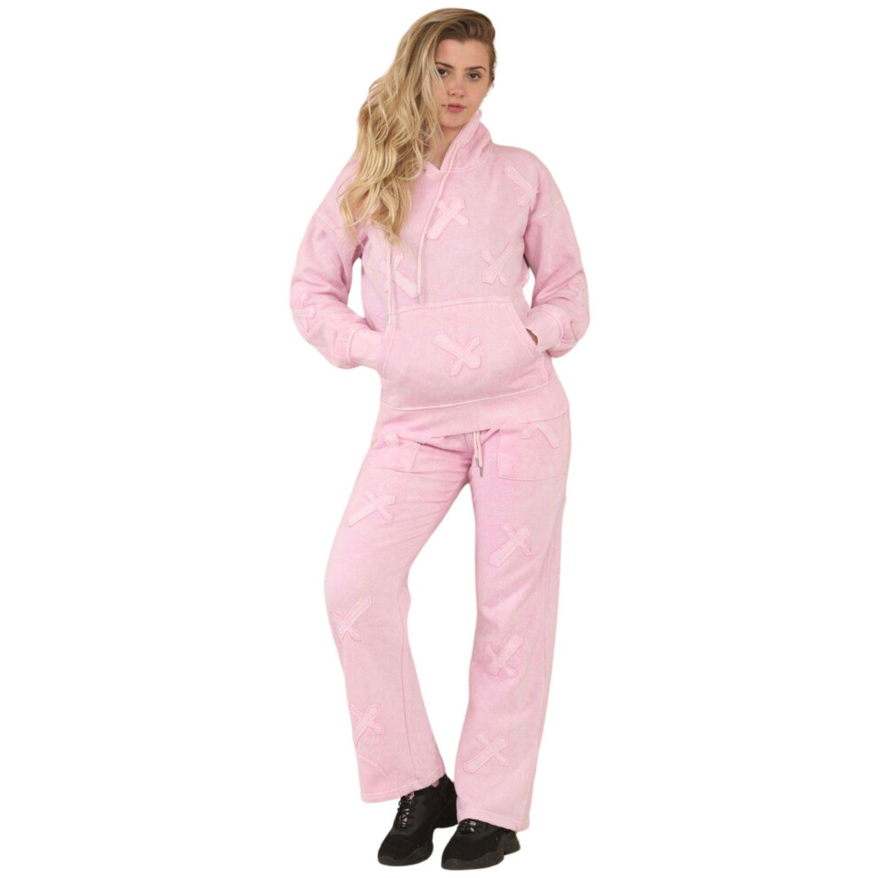 (Pink, S) WomenTracksuit CrossAppliqueOversized Dropshoulder