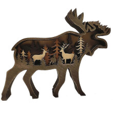 (A, One size) Retro Style Elk Wood Sculpture 3d Forest Bear Animal Crafts Carving Handcraft Wall Hanging Decoration Gifts
