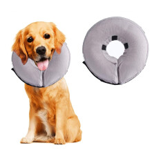 (Gris, L) Collar hinchable para perros y gatos, confortable cono de protección para perros de recuperación, collar básico hinchable para perros
