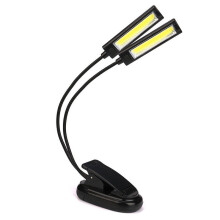 3W COB 3Modos 2 x COBs Flexible USB Recargable Doble Cabezal Clip-On Luz de Trabajo Linterna LED Luz Nocturna 3 x AAA
