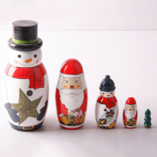 5Pcs/Set Navidad Muñeco de Nieve Ruso Matryoshka de Madera Muñecas Nido Niños Regalo