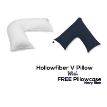 (Navy Blue) V Pillow With FREE V Pillowcase Polycotton Cover Orthopedic Neck & Back Support