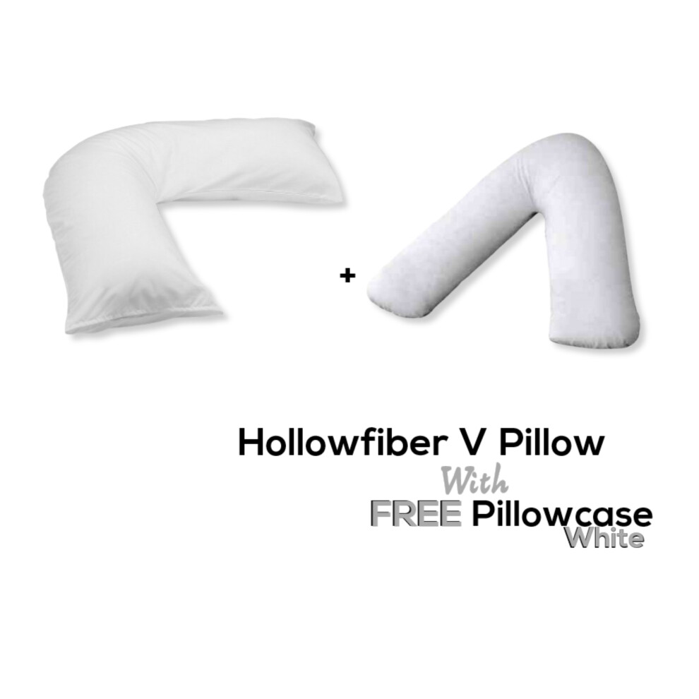 (White) V Pillow With Free V Pillowcase Polycotton Cover Orthopedic Neck & Back Support White Chilimilii
