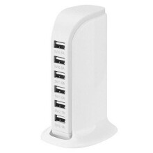 (Valkoinen) Multi 6-USB-portit pöytälaturi Rapid Tower latausasema virtalähde Adapteri