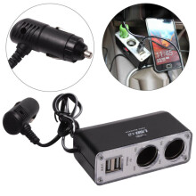 Adaptador de carregador de tomada de corrente de isqueiro de automóvel de porta dupla de 12v e 2 vias