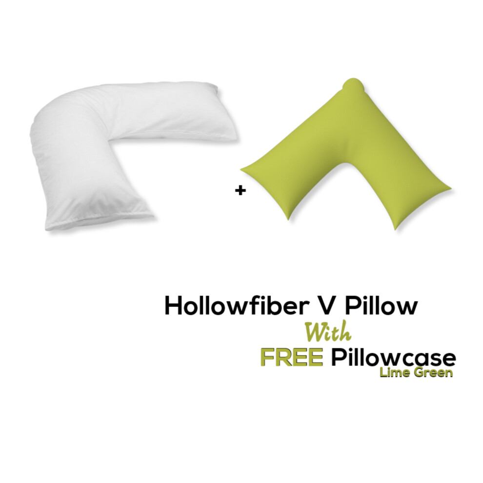 (Lime Green) V Pillow With FREE V Pillowcase Polycotton Cover Orthopedic Neck & Back Support