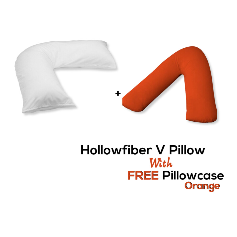 (Orange) V Pillow With Free V Pillowcase Polycotton Cover Orthopedic Neck & Back Support Orange Chilimilii