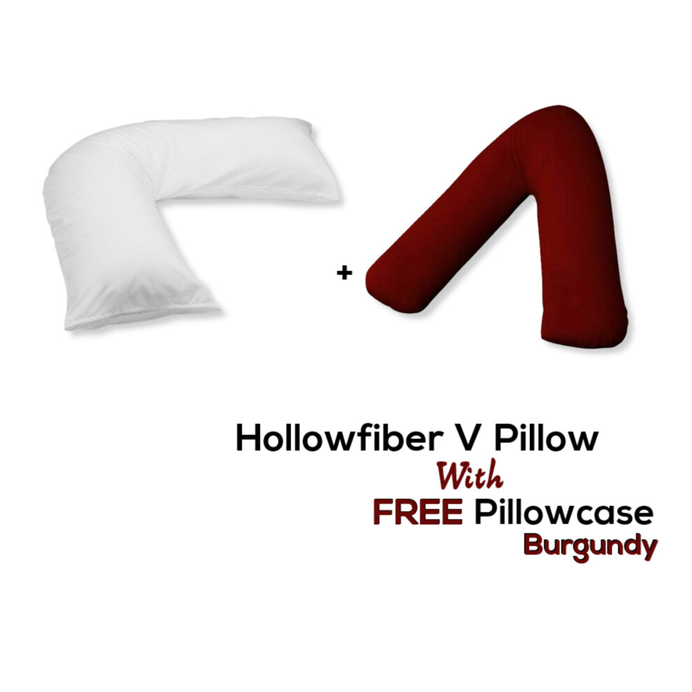(Burgundy) V Pillow With Free V Pillowcase Polycotton Cover Orthopedic Neck & Back Support Burgundy Chilimilii