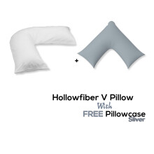 (Silver) V Pillow With FREE V Pillowcase Polycotton Cover Orthopedic Neck & Back Support