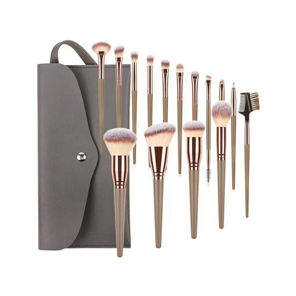 Exogio Gold 15Pcs Champagne Makeup Brush Loose Powder Foundation