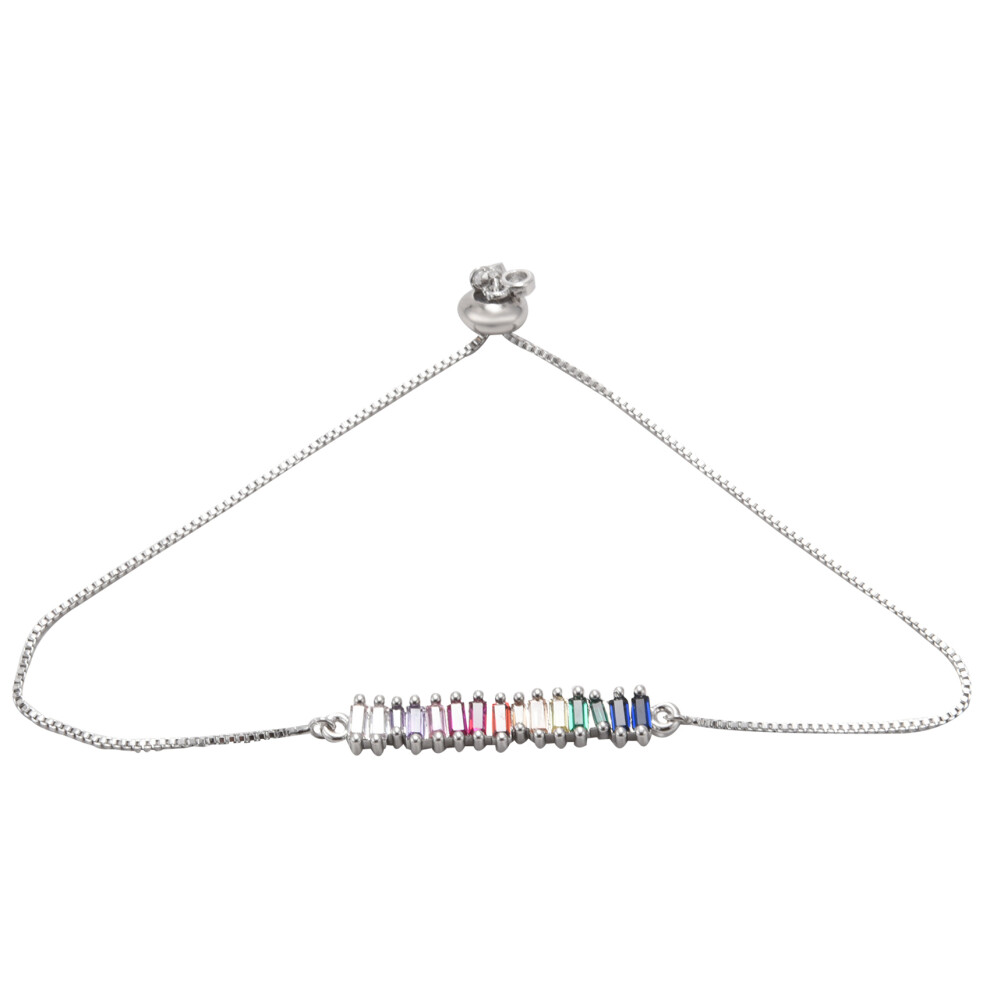 Gold Rainbow Bar Bracelet Crystal Girls Adjustable Chain Silver