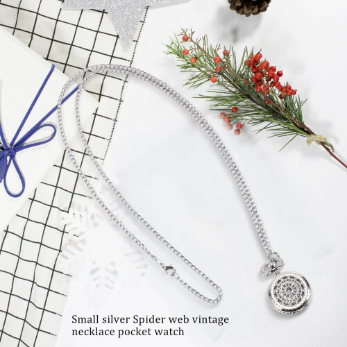 Montre Gousset Quartz Alliage Argent Pendentif Collier 2