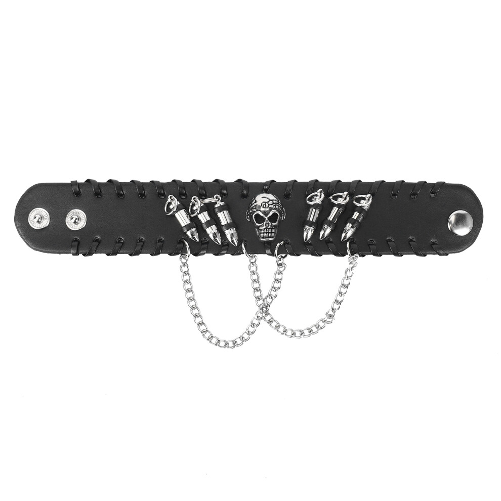 Black Men's Gothic PU Leather Skull Wristband Bracelets