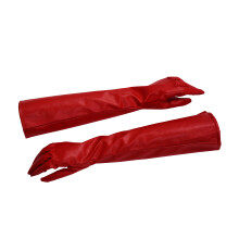 Pair of Stylish Red Solid Color PU Leather Long Gloves For Women