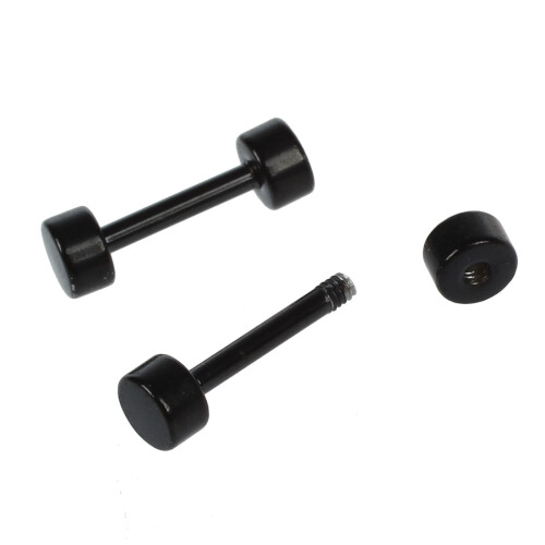 1 par herre barbell-ørestuds, 4 mm, sort