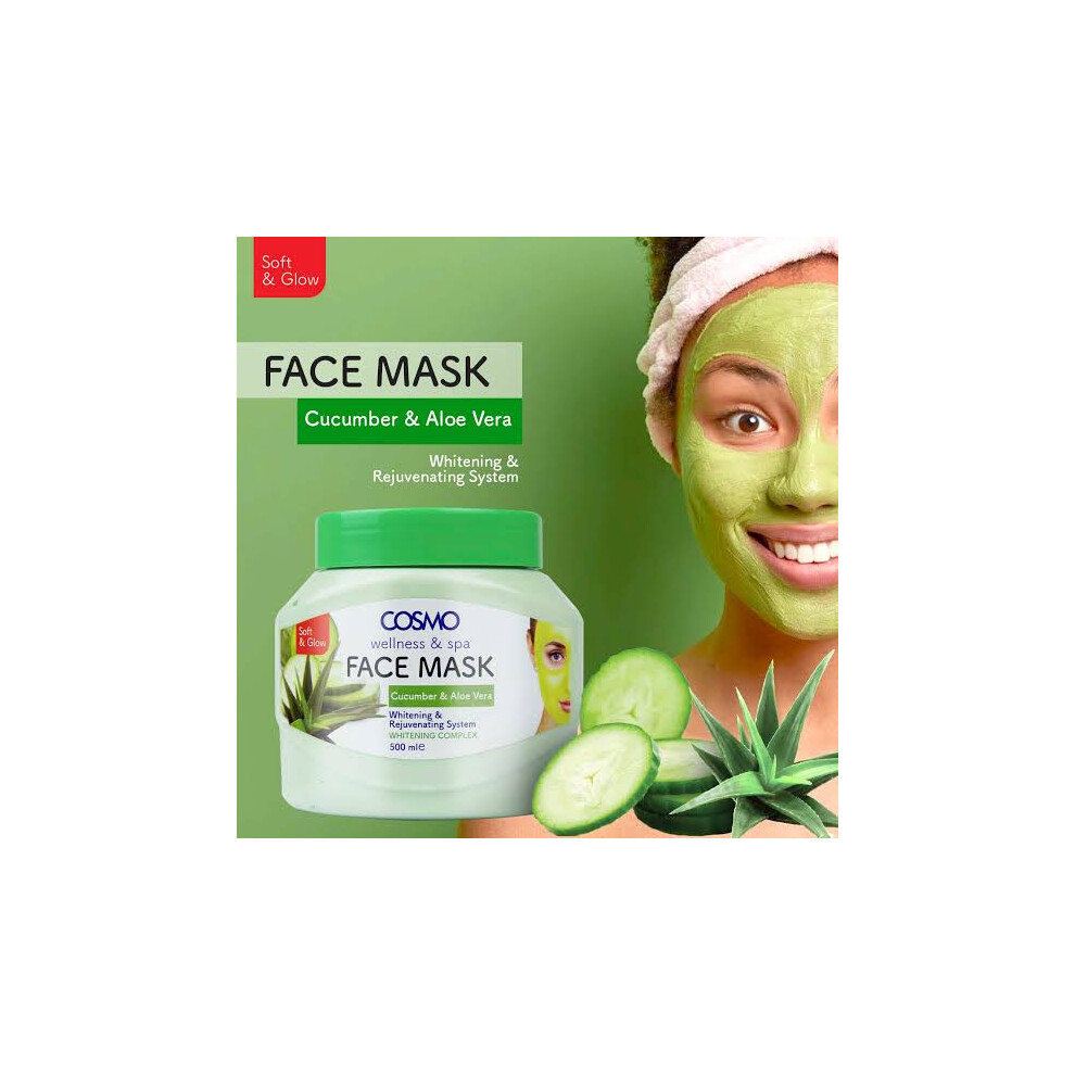 Cosmo Cucumber & Aloe Vera Face Mask 500mL | Hydrating & Refreshing | Soothes Irritated Skin | Brightens & Moisturizes | Ideal for All Skin Types