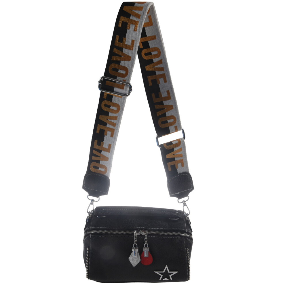 Strap Boston Bag Patchwork Crossbody Bags for Women Black