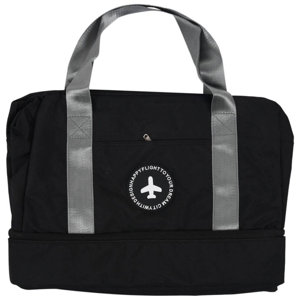 Neu Cationic Fabric Wasserdichte Reisetasche GroßE KapazitäT Doppelschicht Strandtasche Tragbare SeesäCke Verpackung Square Weekend Bags, Schwarz-image