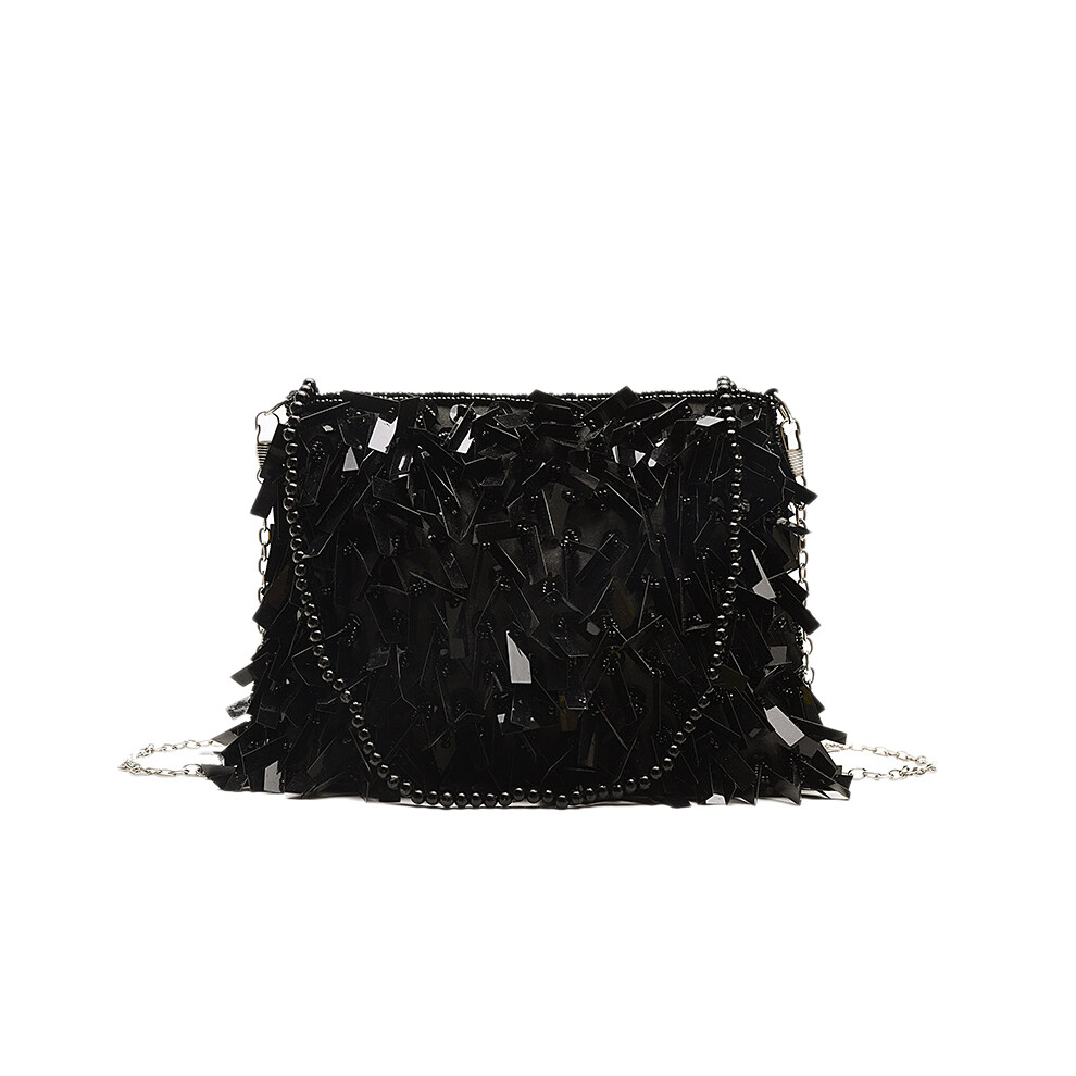 Pailletten Diamant Kleine Quadratische Tasche Perlen Handtasche Kette Schulter Geschlungene Weibliche Schwarz-image