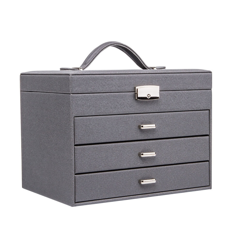 Grand Emballage de et BoîTe PréSentation Armoire Dressing Chest avec Fermoirs Bracelet Anneau Organisateur ÉTuis Transport Gris