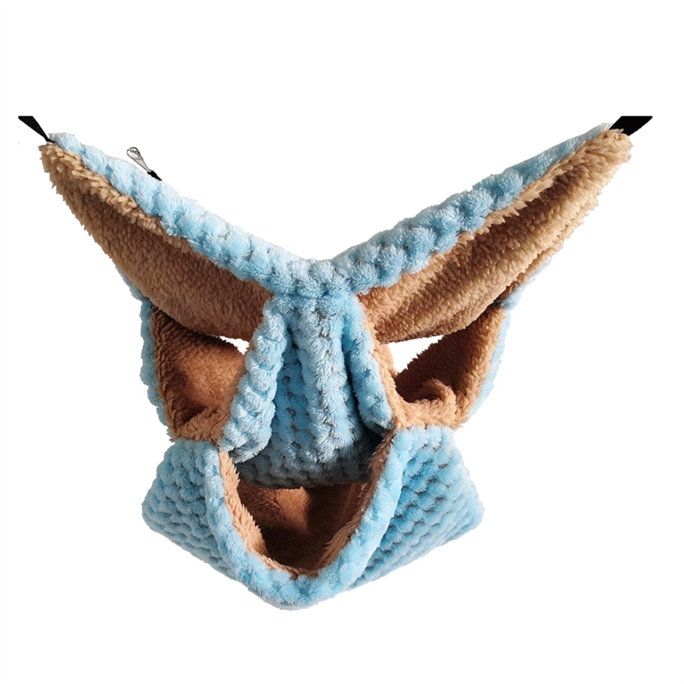 Hamac pour Petits Animaux, Furet Sugar Glider Triple Lit Superposé Cage Chaude en Peluche Suspendu Cachette Hamster Bleu