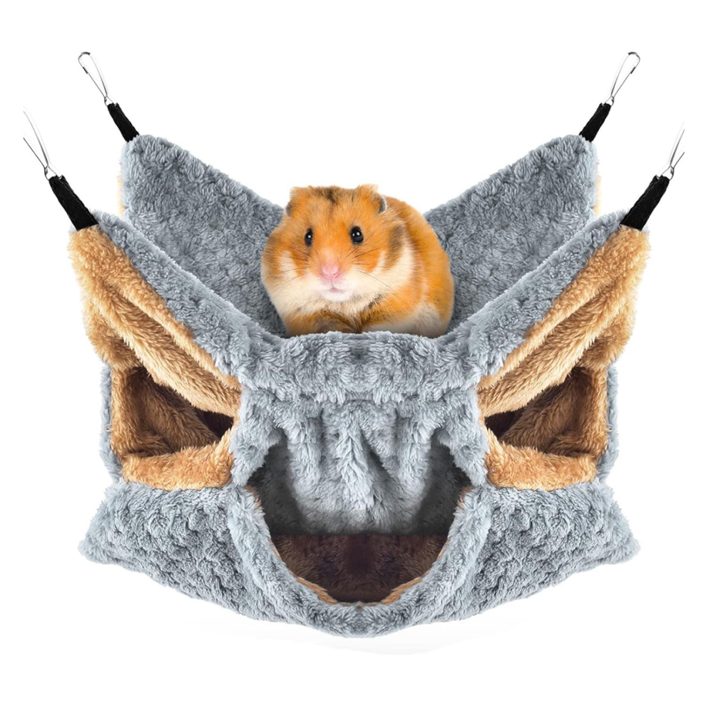 Hamac pour Petits Animaux, Furet Sugar Glider Triple Lit Superposé Cage Chaude en Peluche Suspendu Cachette Hamster Gris