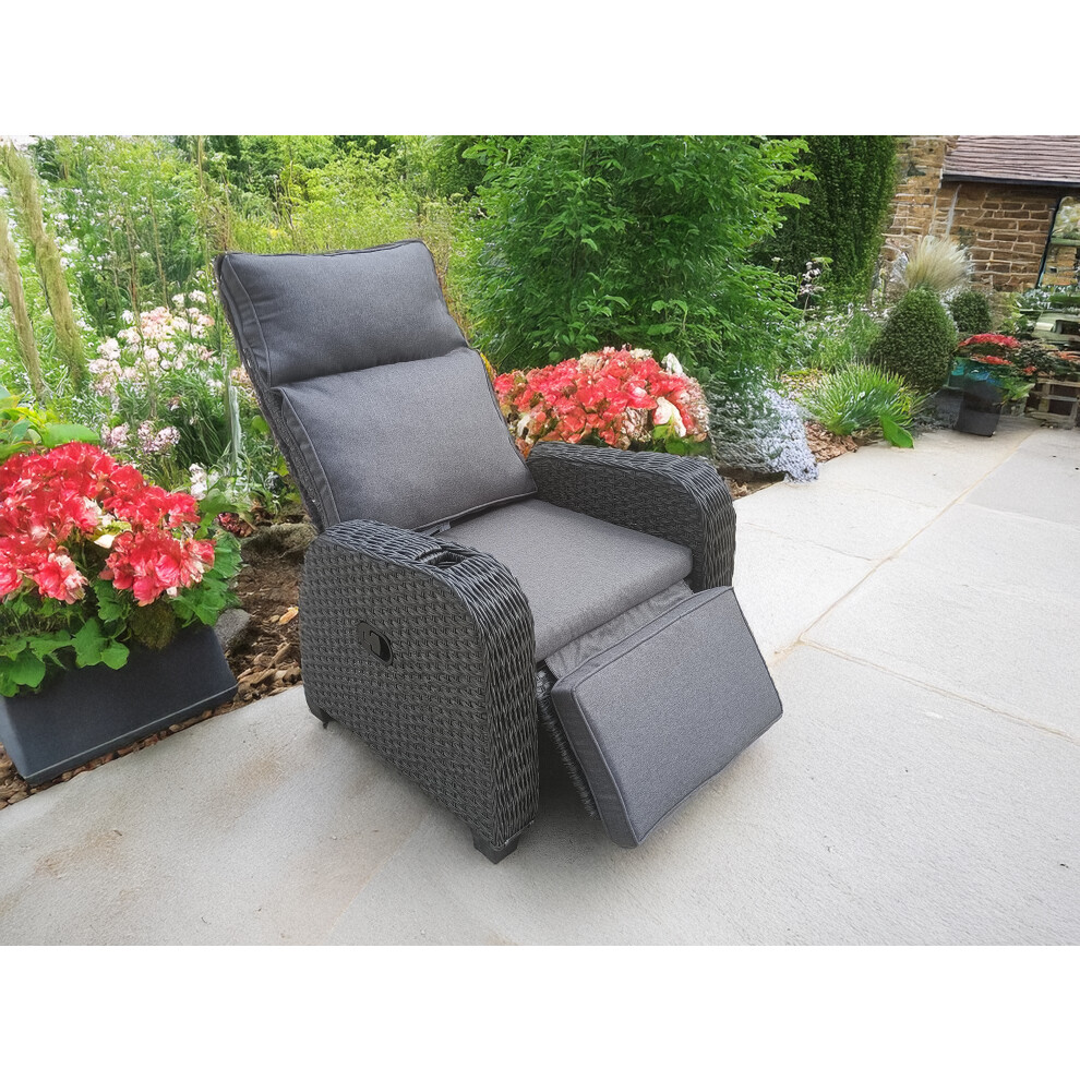 RATTAN RECLINER WICKER GARDEN OUTDOOR SUNBED SUNLOUNGER LAZYBOY FURNITURE PATIO GREY