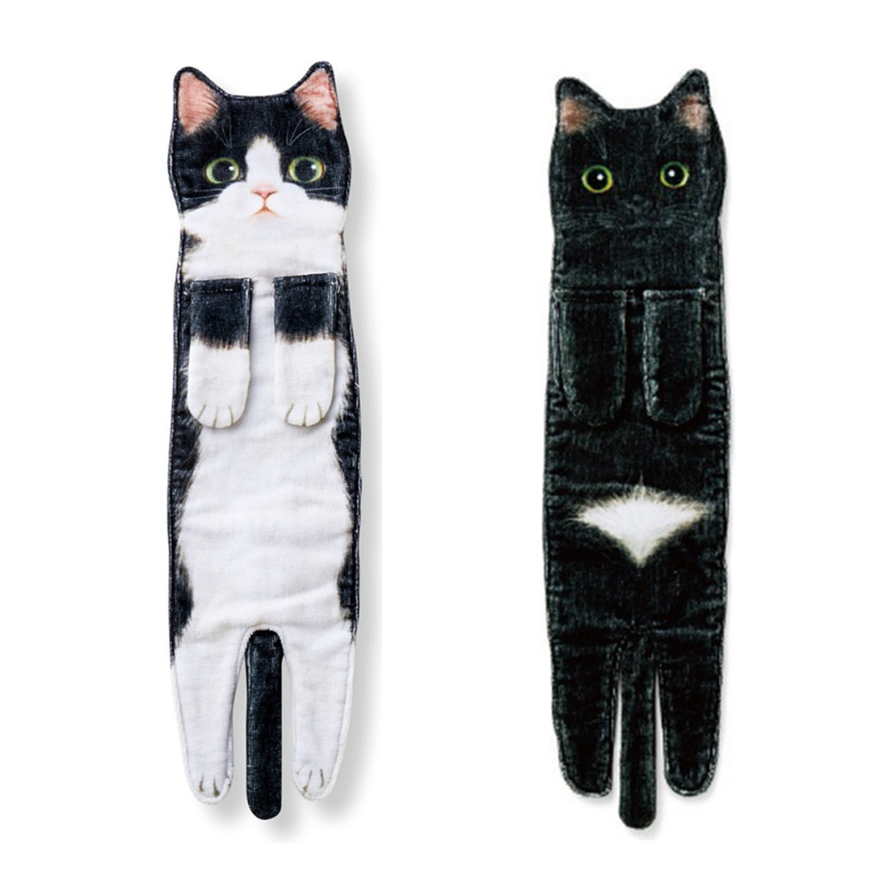 Serviettes à Main en Forme de Chat DrôLe pour Salle Bain, Cuisine, Serviette Chat, DéCoration Mignonne, le Suspendre, Super Absorbantes, Douces A+C