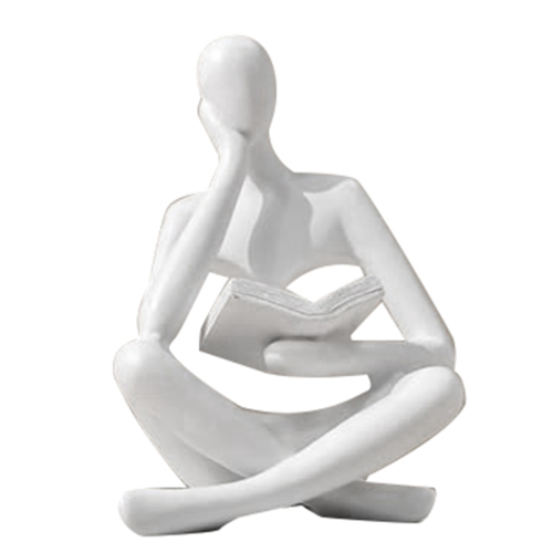 White Thinkers Resin Statue Reading Ornament, B