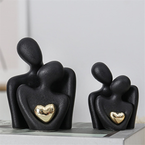 Mini Couple Statue TV Stand Decor Abstract Sculpture Black A 2