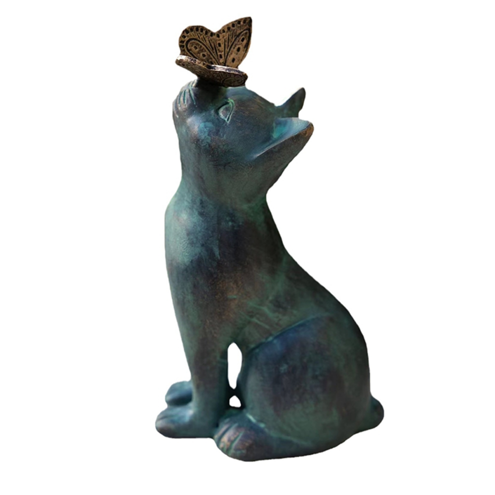 Katze Und Schmetterling Curiosity Garden Statue, Cat Butterfly Statue Katzenskulptur Tierfiguren-image