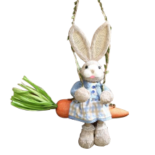 Easter Straw Bunny Figurine, on Carrot Swing, A
