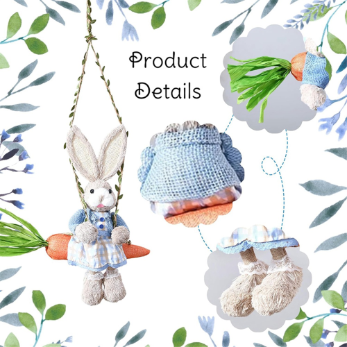 Easter Straw Bunny Figurine, on Carrot Swing, A 2