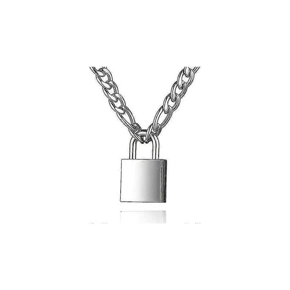 (As Show, One Size) Padlock Necklace Stainless Steel Lock Chain For Men Women Silver 5062994740121