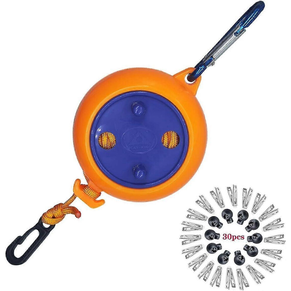 (As Show, One Size) Camping Washing Line, 8 Meters Travel Clothesline Retractable Laundry Rope With 10 Fixed Buckles And 20 Clothespins 5063595938320
