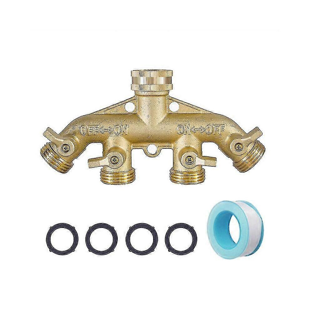 (As Show, One Size) Garden Brass Hose Splitters 4 Way Tap Hose Connectors Water Distributor Switch Valves 5063595957048