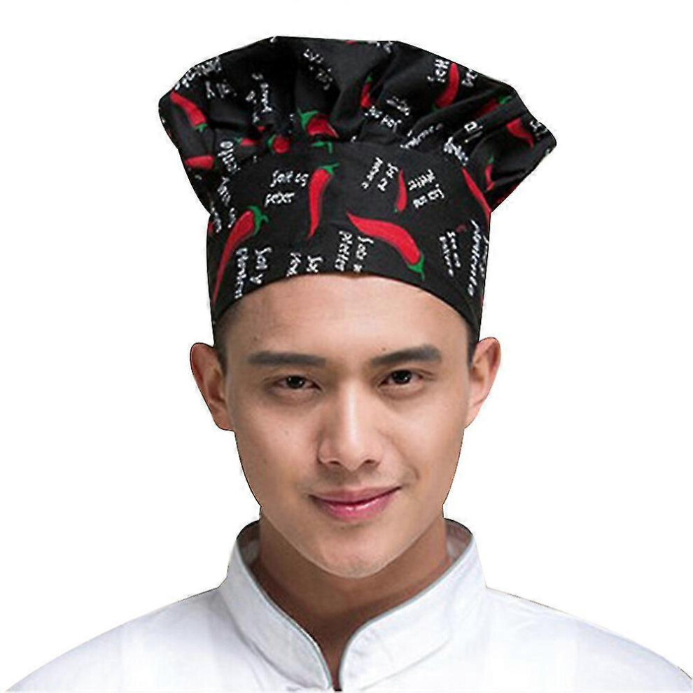 (Chilli Pattern, One Size) Professional Stretchy Adjustable Men Cap Kitchen Cook Baker Catering Chef Hat 5063595930065