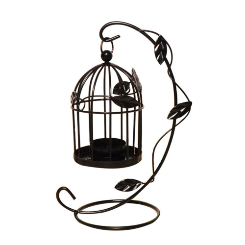 Candle Holder Hollow Out Bird Cage Hanging Candlestick Lantern, B